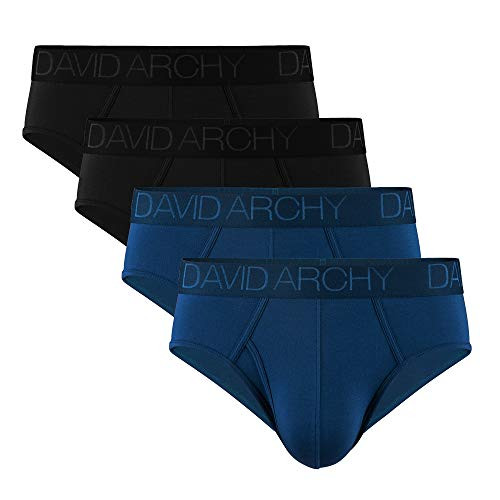 DAVID ARCHY Men's Underwear Bamboo Rayon Breathable Ultra Soft Comfort Lightweight Pouch Briefs With Fly in 4 Pack -L- Black/Navy Blue- DAVID ARCHY Men's Underwear Bamboo Rayon Breathable Ultra Soft Comfort Lightweight Pouch Briefs With Fly in 4 Pack -L- Black/Navy Blue-
