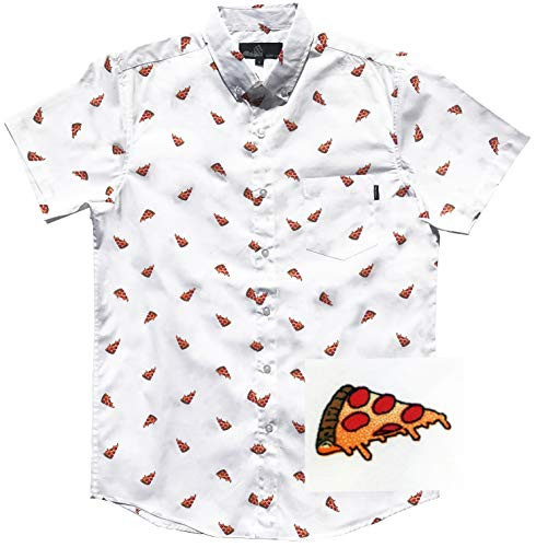 Molokai Fun Foodie Button Down Shirts -Pizzas -White-- Large-