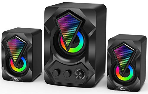 Computer Speaker with Subwoofer- NJSJ USB-Powered 2.1 Stereo Multimedia Speakers System with RGB LED Light 3.5mm Audio Input Great for Music-Movies-Gaming-PC-Laptop-Tablet-Desktop
