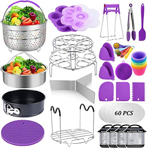Accessories for Instant Pot- Sugaroom 100 PCS Pressure Cooker Accessories Set Compatible with Instant Pot Accessories 6 qt 8 quart-2 Steamer Baskets- Springform Pan- Egg Rack- Egg Bites Mold and More