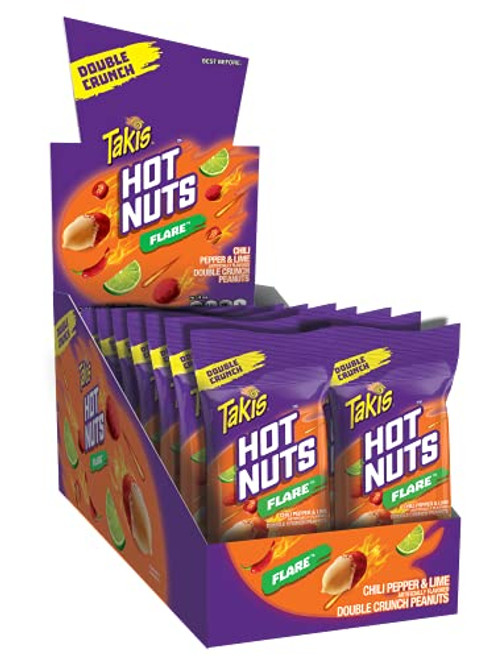 Takis Hot Nuts-Double Crunch Spicy Peanuts - Unique Hot Peanuts with Double Crunch Technology Flavor Chili Pepper Lime bags- Flare- 12 Count Takis Hot Nuts-Double Crunch Spicy Peanuts - Unique Hot Peanuts with Double Crunch Technology Flavor Chili Pepper Lime bags- Flare- 12 Count