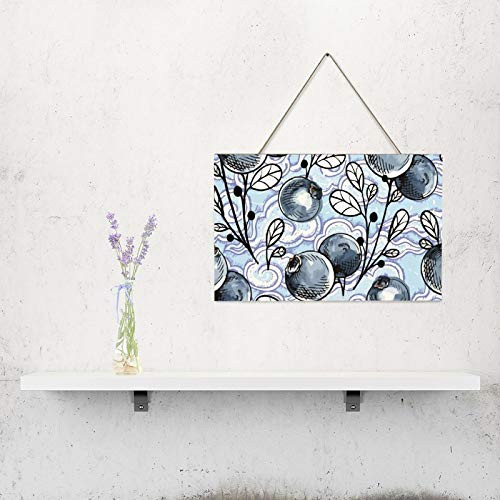 10inch x 16inch Wood Wall Hanging Plaque Sign- Blueberry Clouds Branch Plant Organism Wildflower- Housewarming Wood Sign- Home Wall Decor- Signs for Living Room/Bar/Farmhouse