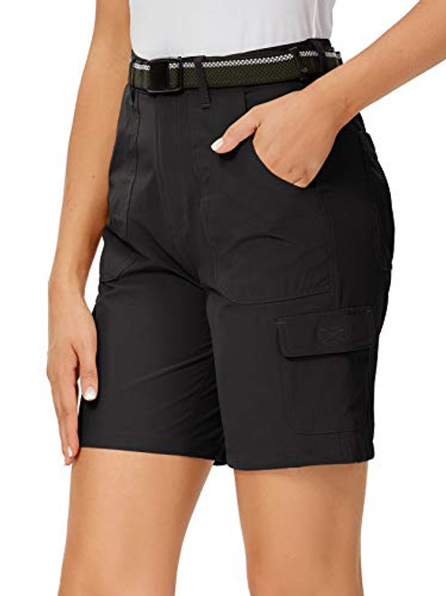 Women's Hiking Cargo Shorts Stretch Golf Active Shorts Water Resistant Outdoor Summer Shorts-2133-Black-8