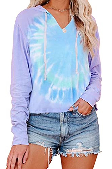 BLENCOT Women's Fall Long Sleeve Hoodie Sweatshirts Tie Dye Casual Loose Pullover Hooded Tops Shirt Blouses Purple L BLENCOT Women's Fall Long Sleeve Hoodie Sweatshirts Tie Dye Casual Loose Pullover Hooded Tops Shirt Blouses Purple L