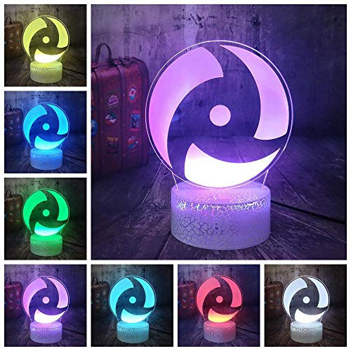 3D Optical Illusion LED Night Light 3D LED Night Light Sharingan Naruto Anime Character Uchiha Sasuke Baby Table Lamp Children Kids 16 Color Change Remote Control HUICH HOICHAN