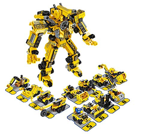 PicassoTiles 573 Piece 12-in-1 DIY All in One Engineering Educational Building Brick Transformer Construction Robotics Vehicle Blocks Kit Creative Design STEM Robot Toys Playset Boys  and  Girls Ages 6Plus