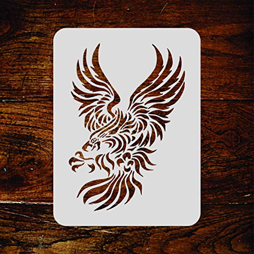 Eagle Stencil - 6 x 4.5 inch (M) - Reusable Stylized Bird Animal Wildlife Wall Stencil Template - Use on Paper Projects Scrapbook Journal Walls Floors Fabric Furniture Glass Wood etc.