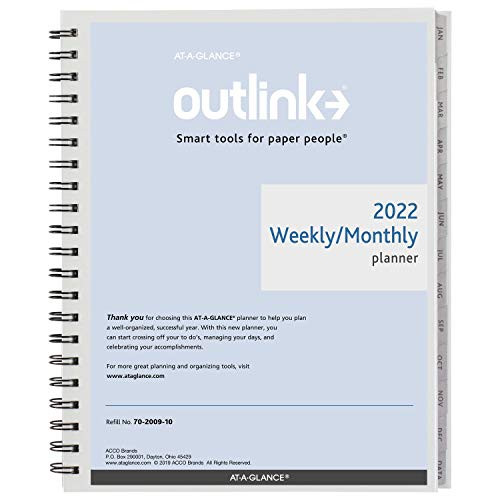 2022 Weekly  and  Monthly Planner Refill by AT-A-GLANCE- 8-1/2inch x 11inch- Large- Wirebound- Outlink -70200910-
