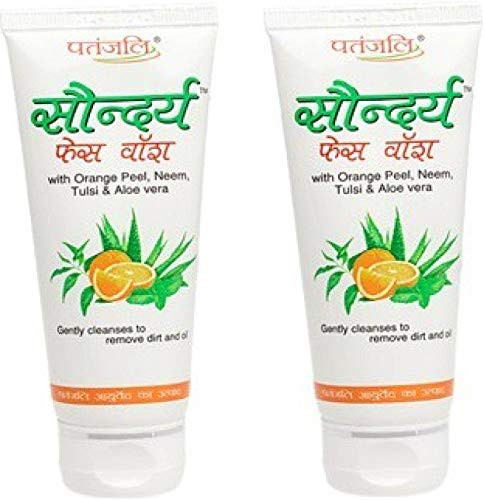 `-Pack of 3- Herbal Patanjali Saundarya Face Wash 60g With Orange Peel- Neem. Tulsi  and  Aloe vera Gently Cleanses To Remove Dirt And Oil Best New