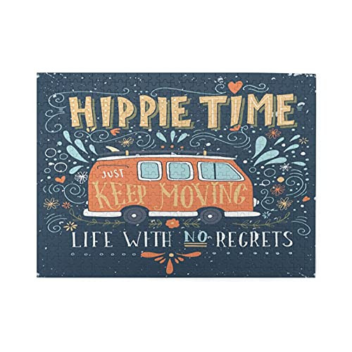 Bus Vintage Hippie Time 500 Piece Jigsaw Puzzle for Adults and Kids- Wooden Puzzle- Artwork- Fun Game- Early Education- Gift for Kids.