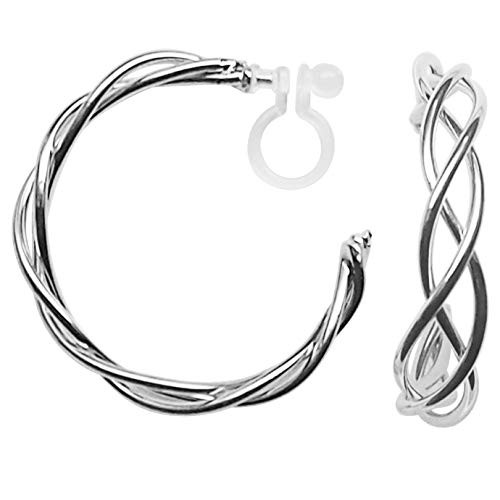 Miyabi Grace Clip On Hoop Earrings for Women Non Pierced Silver Knot Hoop Invisible Clip On Earrings Miyabi Grace Clip On Hoop Earrings for Women Non Pierced Silver Knot Hoop Invisible Clip On Earrings