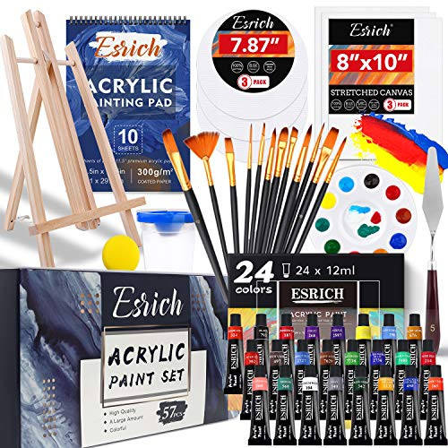 Acrylic Paint Set-57 PCS Professional Painting Supplies with Paint Brushes- Acrylic Paint- Easel- Canvases- Painting Pads?Palette- Paint Knife- Brush Cup and Art Sponge for Hobbyists and Beginners