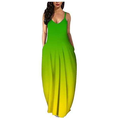 Womens Dresses Casual Summer Sundress Sleeveless V-Neck Gradient Tie-dye Loose Maxi Long Dress Tank Tunic Dress Green