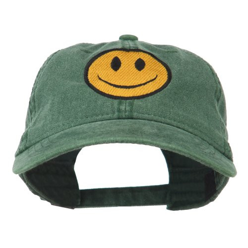 e4Hats.com Smile Face Embroidered Washed Cap - Dark Green OSFM