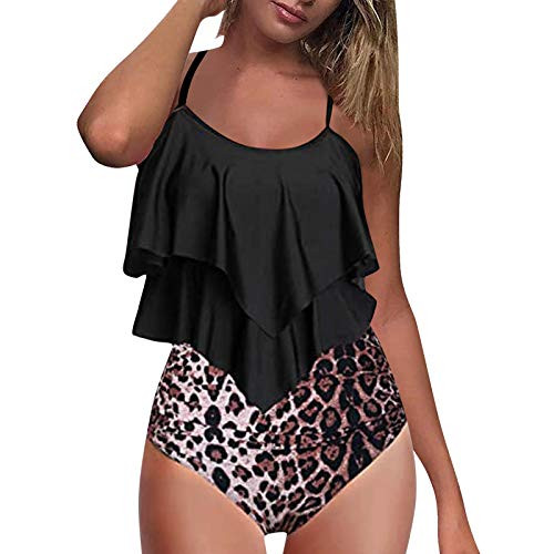 Swimsuits for Women high Waisted Bikini-AODONG Swimsuits for Women Two Piece Bathing Suits Ruffled Flounce Top with High Waisted Bottom Bikini Set