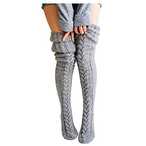 Women Cable Knit Thigh High Boot Socks Over Knee Long Thigh-high Sockings Leg Warmers Winter Warm -Gray- Women Cable Knit Thigh High Boot Socks Over Knee Long Thigh-high Sockings Leg Warmers Winter Warm -Gray-