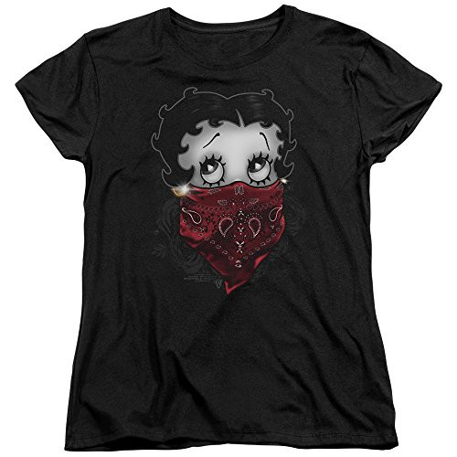 Betty Boop Bandana  and  Roses Women's T-Shirt X-Large Black