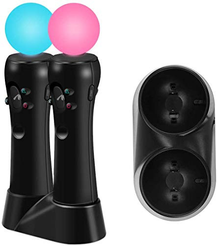 Kailisen Dual Charger Dock for Playstation Move Controller, USB Charging Station Compatible to PS3 / PS4 VR Motion Controller - Black