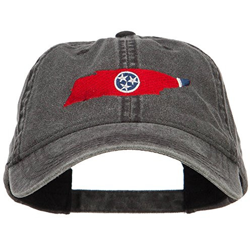 e4Hats.com Tennessee State Flag Map Embroidered Washed Cap - Black OSFM