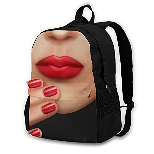 16.5 Lightweight Durable School Bags Bookbag Backpacks For Kids Teen-Woman Face Red Nails Lipsticks Same Color College School Book Shoulder Bag Travel Daypack For Boys Girls Man Woman