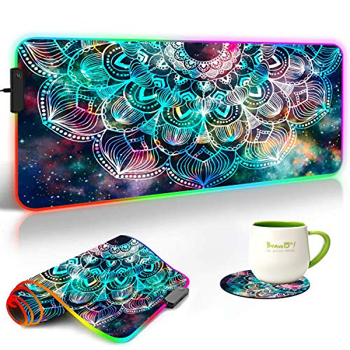 RGB Gaming Mouse Pad and Coasters Set-Mandala in Galaxy Extended Soft Led Mouse Pad with 10 Lighting Modes- Anti-Slip Rubber Base-Computer Keyboard Mouse Mat 800 x 300mm / 31.5x11.8 inches RGB Gaming Mouse Pad and Coasters Set-Mandala in Galaxy Extended Soft Led Mouse Pad with 10 Lighting Modes- Anti-Slip Rubber Base-Computer Keyboard Mouse Mat 800 x 300mm / 31.5x11.8 inches
