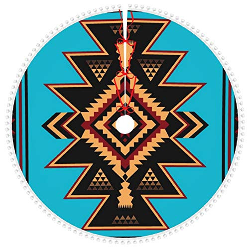 CLERO and  Christmas Tree Skirt with Pom Pom Trim 30 Inch Native American Indian Aztec Navajo Xmas Tree Skirt for New Year Holiday Party Decoration Ornaments