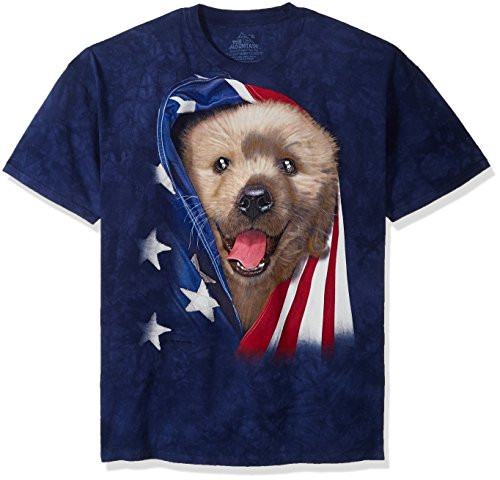 The Mountain Patriotic Golden Pup Adult T-Shirt- Blue- 3XL