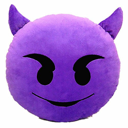 PLUSH  and  PLUSH TM 12inch Inch / 30cm Large Emoji Pillows Smiley Emoticon Soft Plush Stuffed Yellow Roundy -Purple Devil-