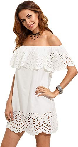 Floerns Women's Off Shoulder Ruffle Loose Tunic Shift Dress White XXL