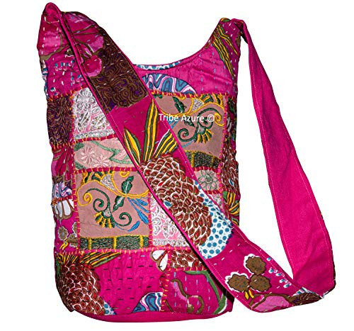 Tribe Azure Pink Large Floral Hobo Sling Shoulder Bag Cross Body Market Travel Fashion School Roomy