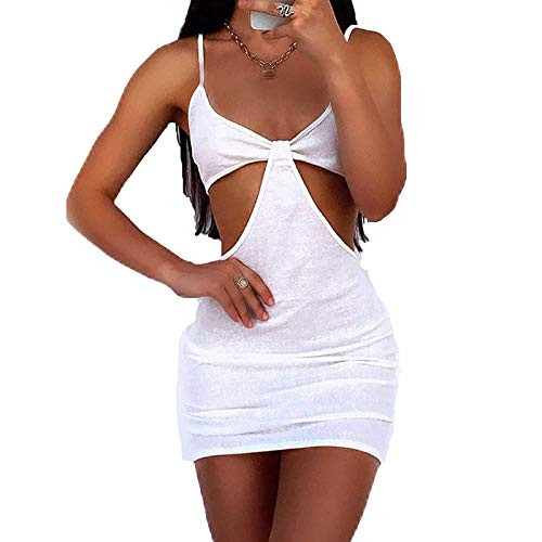 DESKABLY Womens Sexy Solid Color Sleeveless O-Neck Waist Hollow Out Dress Summer Casual Dress Drawstring Mini Dress DESKABLY Womens Sexy Solid Color Sleeveless O-Neck Waist Hollow Out Dress Summer Casual Dress Drawstring Mini Dress