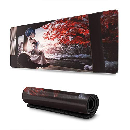 Re Zero-Rem Anime Large Gaming Mouse Pad - Non-Slip Water-Resistant Rubber Base Computer Keyboard Mouse Mat 11.8x31.5inch
