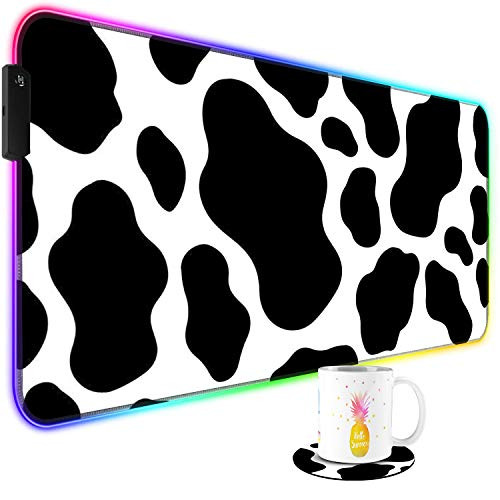 RGB Gaming Mouse Pad and Cute Coffee Coaster- Cow Print Large Extended Soft Led Mouse Pad with 10 Lighting Mode- Computer Keyboard Mousepads Mat 800 x 300mm / 31.5x11.8 inches RGB Gaming Mouse Pad and Cute Coffee Coaster- Cow Print Large Extended Soft Led Mouse Pad with 10 Lighting Mode- Computer Keyboard Mousepads Mat 800 x 300mm / 31.5x11.8 inches