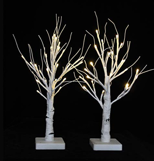 Set of 2 24LT Warm White LED Battery Operated Birch Tree Light Tabletop Tree Light Holder Decor for Home Party Wedding