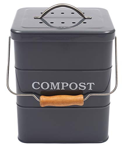 ayacatz Stainless Steel Compost Bin for Kitchen Countertop Compost Bin?1 Gallon- Kitchen Trash Can -Includes Charcoal Filter?Compost Bucket Kitchen Pail Compost with Lid-Gray