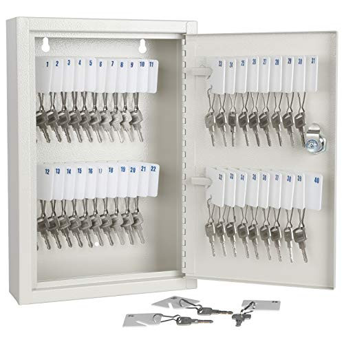 KYODOLED Key Storage Lock Box with Key-Locking Key Cabinet-Key Management Wall Mount with Key Lock-40 Key Hooks  and  Tags Key Labels-White