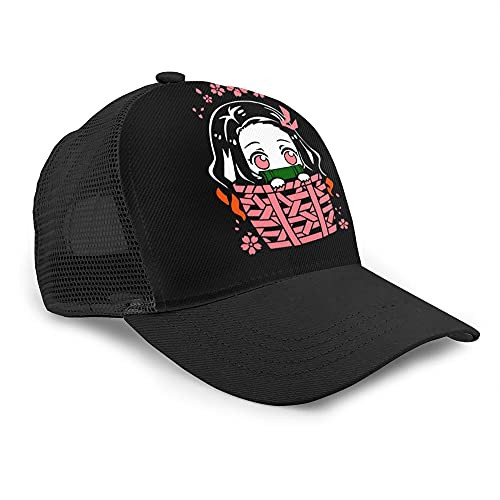 TANGLION Demon Slayer Nezuko Baseball Cap Breathable Black Mesh Peaked Caps Naturally Comfortable Light Outdoor Work Sun Hat Sport Hats Cool and Stylish Snapback-Hat
