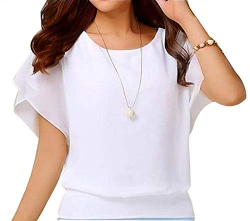 LILBETTER Women's Plus Size Loose Casual Short Sleeve Chiffon Top T-Shirt Blouse White 3X-Large