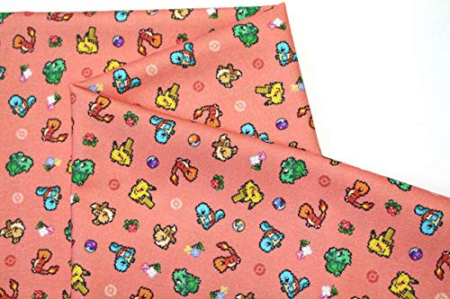 Pokemon Fabric Orange Pixel Pikachu Character Fabric Cotton Fabric by The Yard 110cm