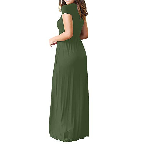 NJGRAE Womens Dresses Summer Dresses Casual Wedding Dress Women O Neck Casual Pockets Short Sleeve Floor Length Dress Loose Party Dress Green XL