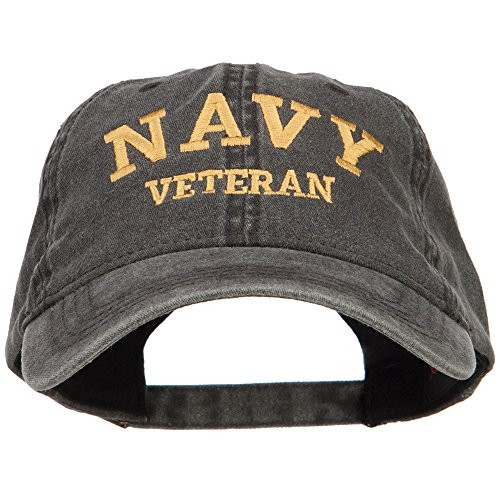 e4Hats.com Navy Veteran Letters Embroidered Washed Cap - Black OSFM