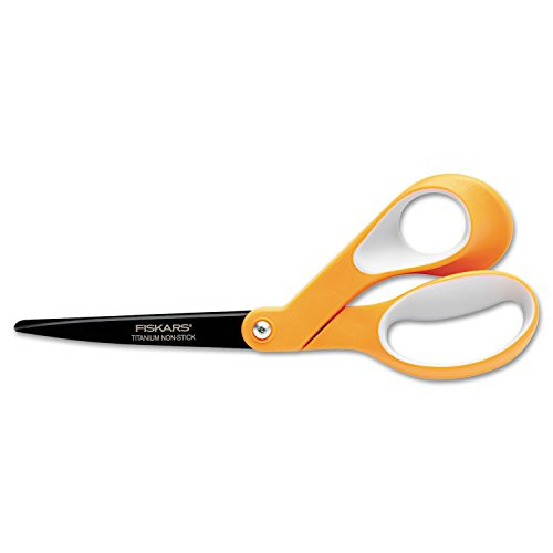 FISKARS Manufacturing Corp 1005390 Premier Non-Stick Titanium Softgrip Scissors- 8quot- Length- Orange/Gray