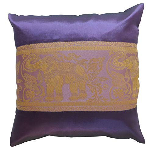 by soljo - Thai Silk Elephant Motif Cushion Cover Pillowcase Pillow 41 cm x 41 cm / 16inch x 16inch Thailand Many Colors in Stock -Purple-