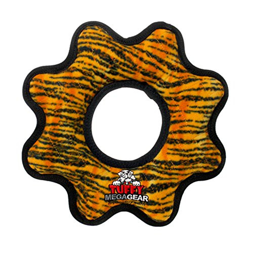 TUFFY - World's Tuffest Soft Dog Toy - MEGA Gear Ring - Squeakers - Multiple Layers. Made Durable- Strong  and  Tough. Interactive Play -Tug- Toss  and  Fetch-. Machine Washable  and  Floats. -Tiger-