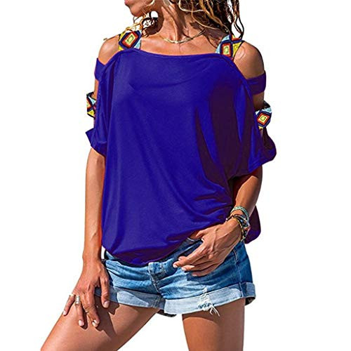 Meikosks Ladies Cold Shoulder T Shirt Casual Short Sleeve Hollow Out Tops Sexy Loose Blouse Blue Meikosks Ladies Cold Shoulder T Shirt Casual Short Sleeve Hollow Out Tops Sexy Loose Blouse Blue