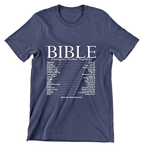 Men's Bible Emergency Hotline Numbers Shirt Crewneck Tee Short Sleeve T-Shirt Dark Blue XX-Large
