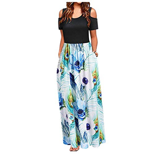 NREALY Womens Summer Cold Shoulder Floral Print Elegant Maxi Long Dress Pocket Dress?L? White? NREALY Womens Summer Cold Shoulder Floral Print Elegant Maxi Long Dress Pocket Dress?L? White?
