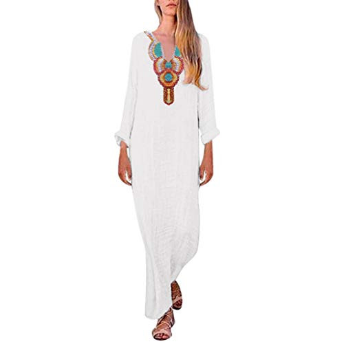 F_Gotal Womens Paisley Short Sleeve V-Neck Maxi Dress Split Hem Baggy Kaftan Long Maxi Dress Beach Sundress Cocktail White F_Gotal Womens Paisley Short Sleeve V-Neck Maxi Dress Split Hem Baggy Kaftan Long Maxi Dress Beach Sundress Cocktail White