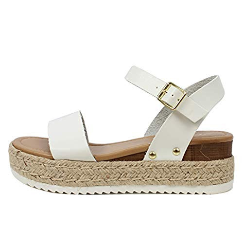 Womens JDTopic2 Casual Espadrilles Trim Rubber Sole Flatform Studded Wedge Buckle Ankle Strap Open Toe Sandals Whiteclp 10 M US