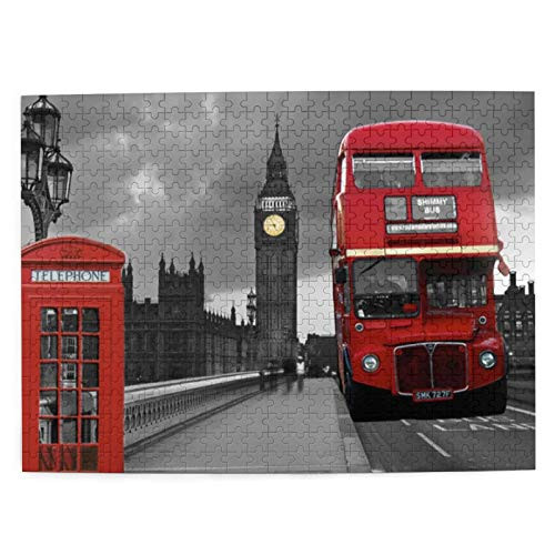 500 Piece Jigsaw Puzzle for Adults Vintage London Street Red Bus Educational Puzzle Games for Home Decoration for Friends Entertainment Wooden Puzzles Toys